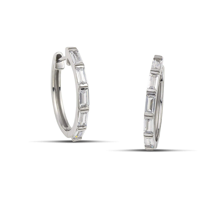 Λευκόχρυσα σκουλαρίκια κρίκοι Κ14 με Baguette Cut πέτρες