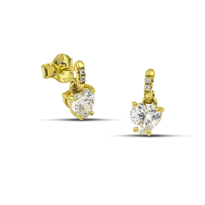 Xρυσά σκουλαρίκια κρεμαστά Κ14 καρδιά με ζιργκόν