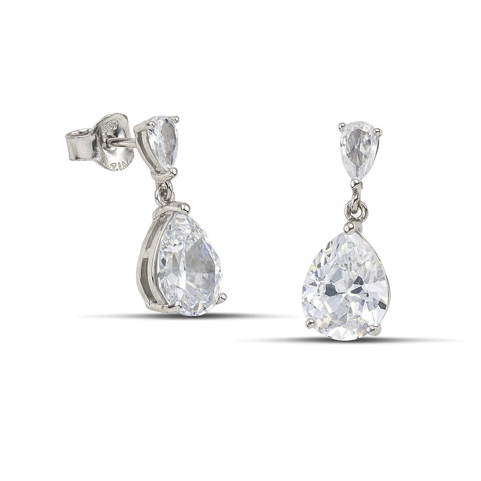 Λευκόχρυσα σκουλαρίκια Κ14 κρεμαστά με ζιργκόν σε σχήμα δάκρυ