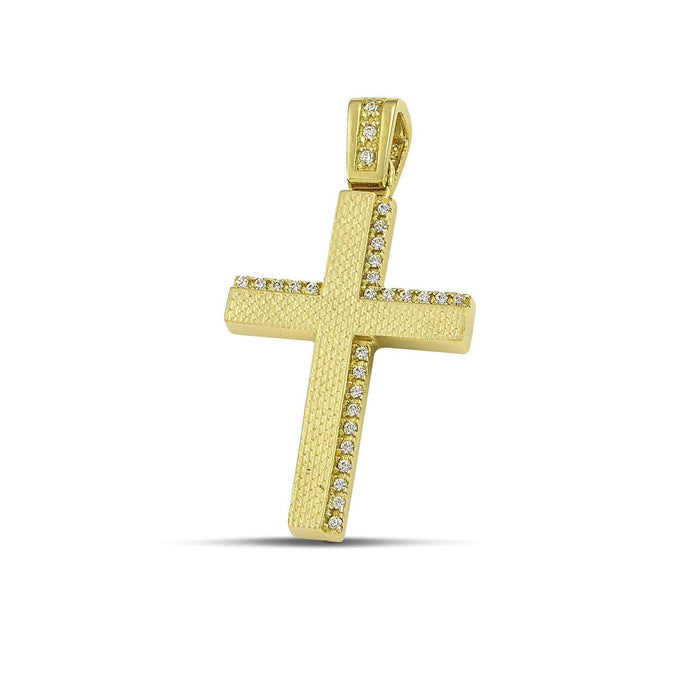 Γυναικείος χρυσός σταυρός βάπτισης με ζιργκόν.