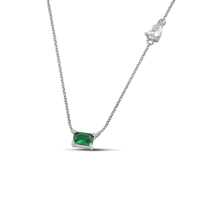 Λευκόχρυσο κολιέ Κ14 με Πράσινη και Λευκή Πέτρα