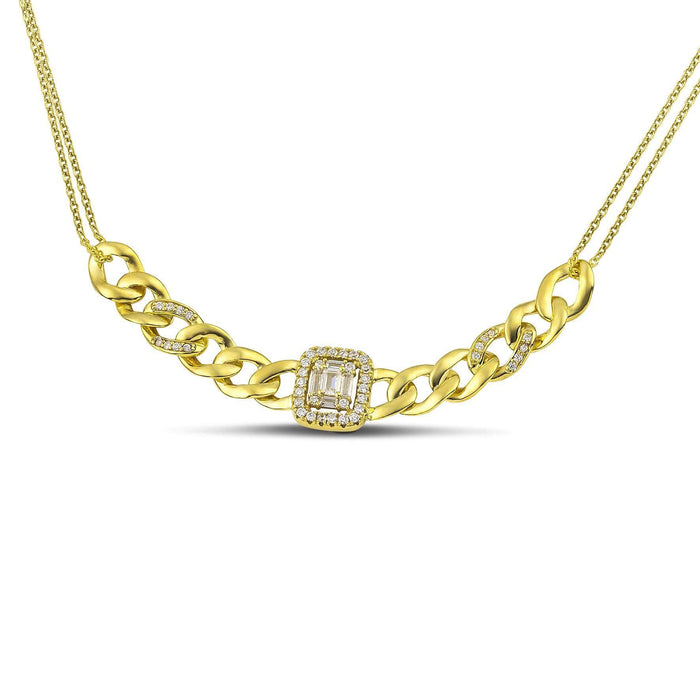 Xρυσό κολιέ Κ14 με Τετράγωνη Ροζέτα και Αλυσίδα