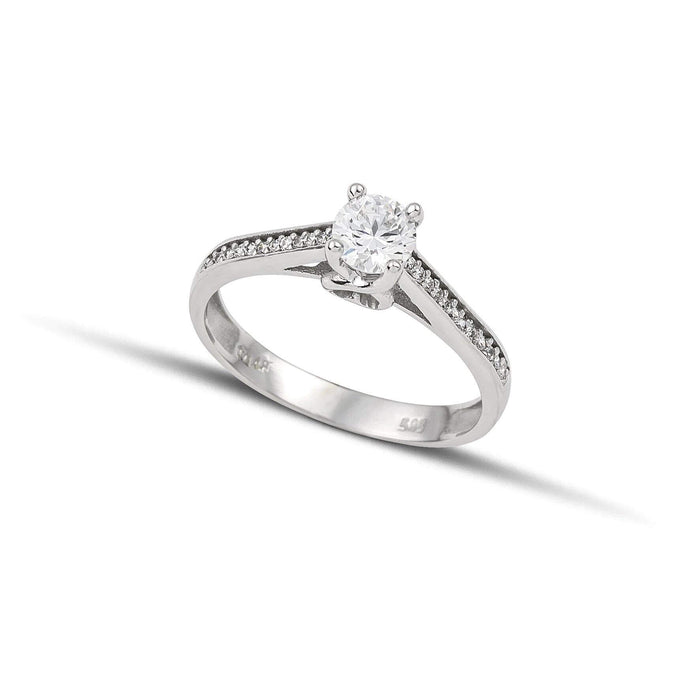 Μονόπετρο δαχτυλίδι Κ14 λευκόχρυσο