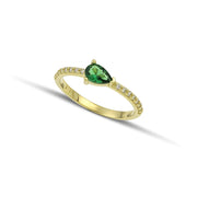 Δαχτυλίδι Χρυσό Κ9 με πράσινο ζιργκόν δάκρυ