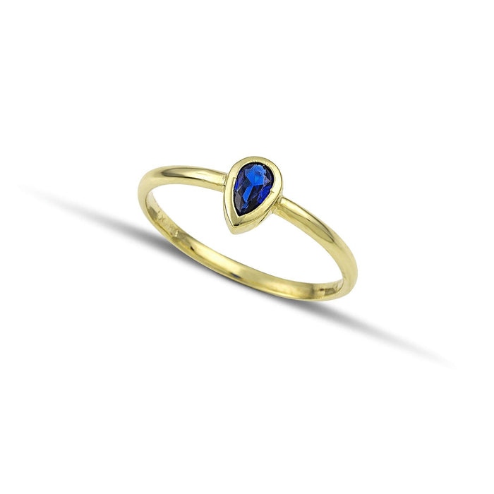 Δαχτυλίδι Χρυσό Κ9 δάκρυ με μπλε πέτρα