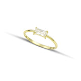 Χρυσό Δαχτυλίδι Κ14 με Λευκή Πέτρα Baguette