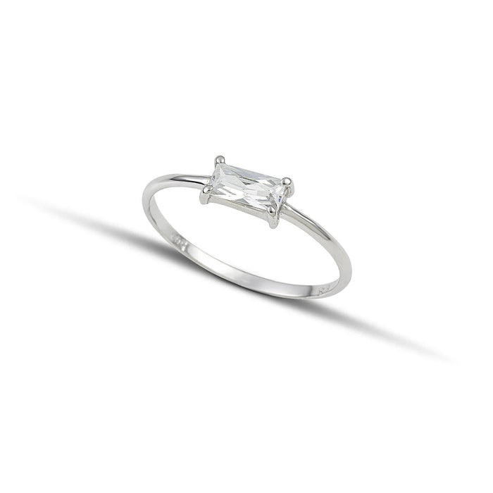 Λευκόχρυσο Δαχτυλίδι Κ14 με Πέτρα Baguette