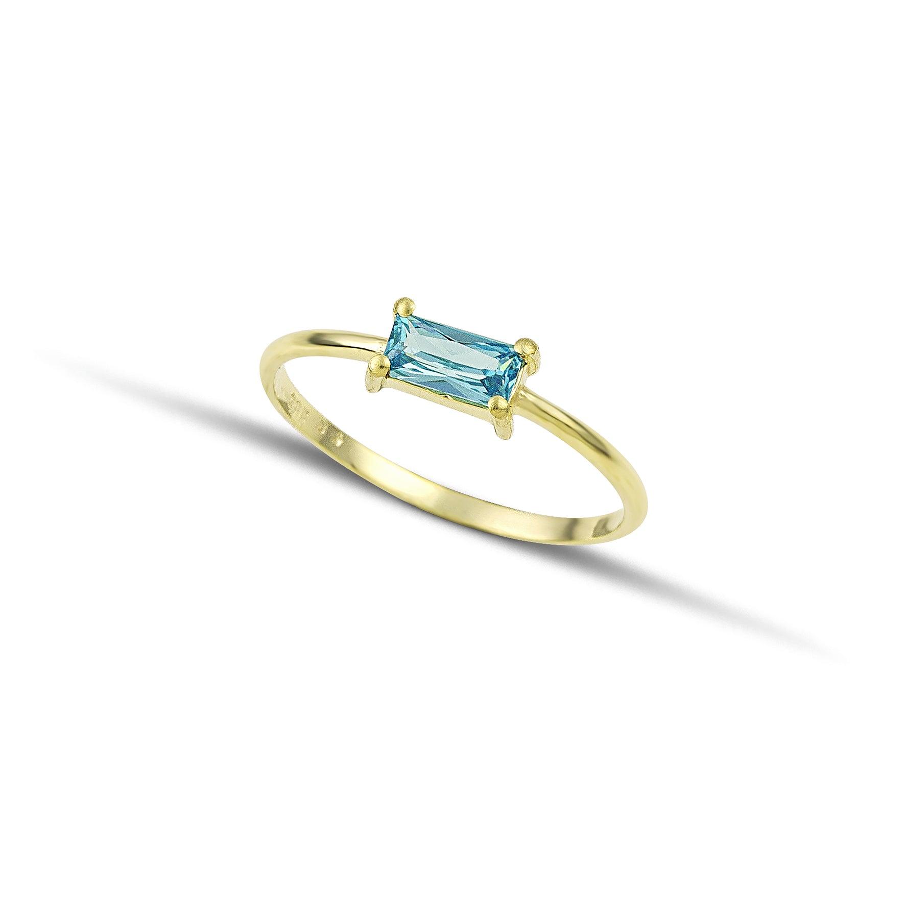 Χρυσό Δαχτυλίδι Κ14 με Γαλάζια Πέτρα Baguette
