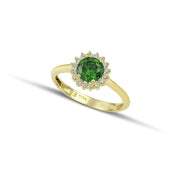Δαχτυλίδι Χρυσό Κ14 Ροζέτα με Πράσινη Πέτρα