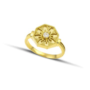 Χρυσό δαχτυλίδι Κ14 Βυζαντινό με Λευκή Πέτρα