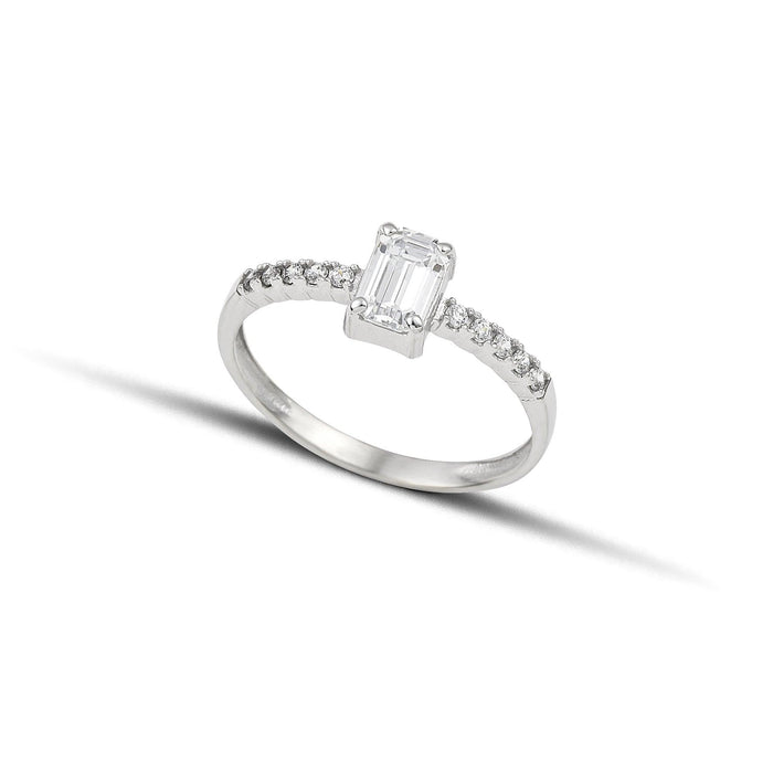 Δαχτυλίδι Λευκόχρυσο Κ14 με Λευκή Baguette Πέτρα