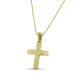 Ανδρικός χρυσός σταυρός βάπτισης με τετράγωνα σχέδια, σε στριφτή αλυσίδα.