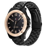 Αντρικό ρολόι Tommy Hilfiger Jason 1710488 με μαύρο ατσάλινο μπρασελέ και μαύρο καντράν διαμέτρου 44mm.