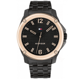 Αντρικό ρολόι Tommy Hilfiger Jason 1710488 με μαύρο ατσάλινο μπρασελέ και μαύρο καντράν διαμέτρου 44mm.