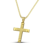 Αντρικός χρυσός βαφτιστικός σταυρός Κ14, σαγρέ με λουστράτες άκρες και «Θ» αλυσίδα.