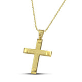 Αντρικός χρυσός βαφτιστικός σταυρός Κ14, σαγρέ με λουστράτες άκρες και λεπτή αλυσίδα.