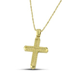 Ανδρικός σταυρός βάπτισης από χρυσό Κ14 με μοντέρνο σχέδιο και λεπτή, στριφτή  αλυσίδα. 