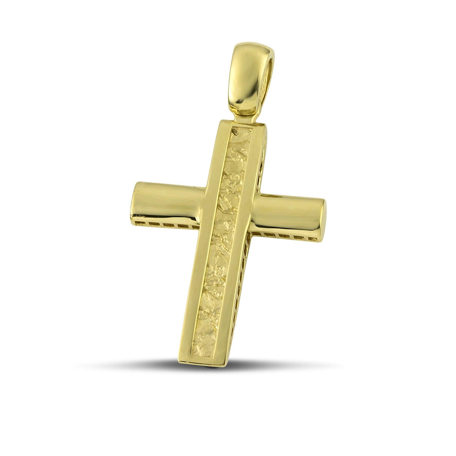 Ανδρικός σταυρός βάπτισης από χρυσό Κ14, ανάγλυφος. 
