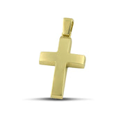Ανδρικός σταυρός χρυσός Κ14, διπλής όψης, φορεμένος σε μοντέλο.
