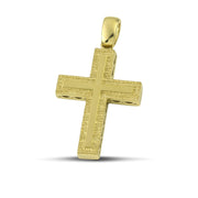 Ανδρικός σταυρός διπλής όψης από χρυσό Κ14, σε μοντέλο.