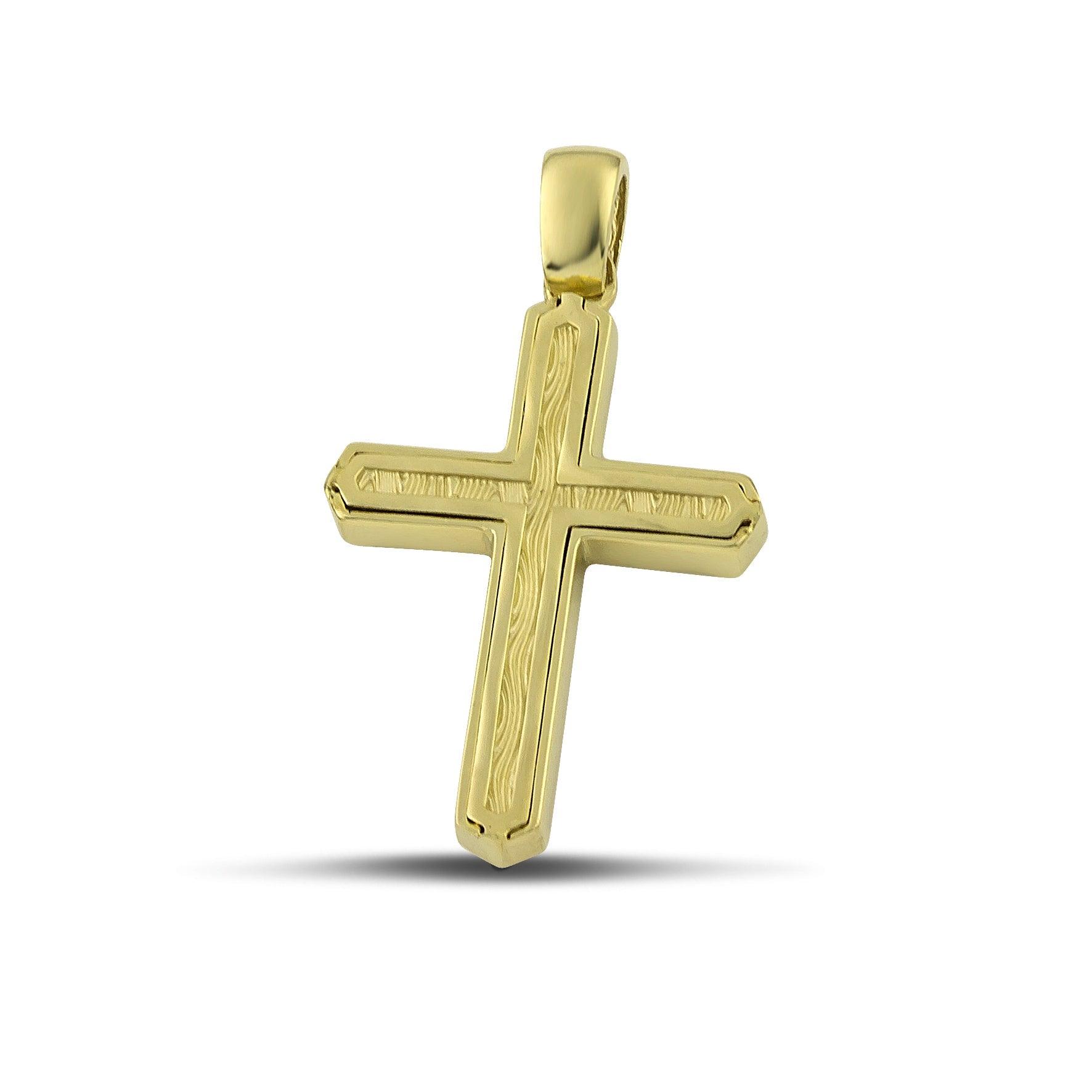 Ανδρικός σταυρός βάπτισης από χρυσό Κ14 με μοντέρνο σχέδιο. 