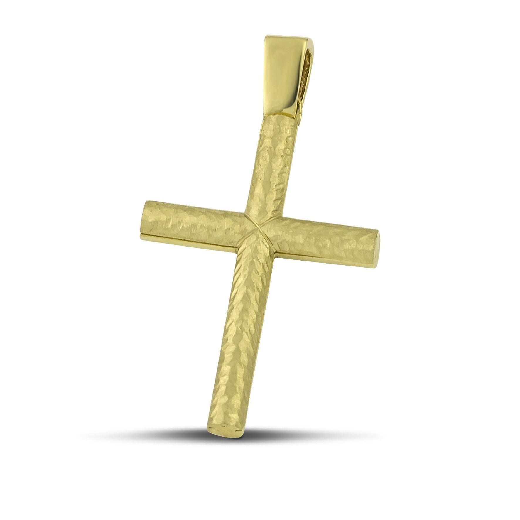 Σταυρός βάπτισης από χρυσό Κ14 για αγόρι, διπλής όψης. 
