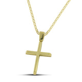 Χρυσός σταυρός βάπτισης Κ14 για αγόρι, διπλής όψης λουστράτος, φορεμένος σε «Θ» αλυσίδα. 