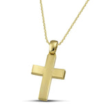 Βαπτιστικός χρυσός σταυρός Κ14 για αγόρι ματ, με λεπτή αλυσίδα, κρίκο κρίκο. 