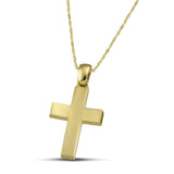 Βαπτιστικός χρυσός σταυρός Κ14 για αγόρι ματ, με λεπτή, στριφτή αλυσίδα.