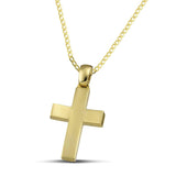 Βαπτιστικός χρυσός σταυρός Κ14 για αγόρι ματ, με κλασσική αλυσίδα.
