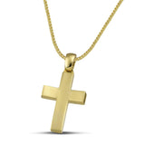 Βαπτιστικός χρυσός σταυρός Κ14 για αγόρι ματ, με χοντρή αλυσίδα. 