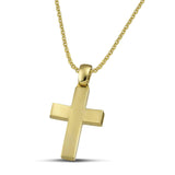 Βαπτιστικός χρυσός σταυρός Κ14 για αγόρι ματ, με λεπτή αλυσίδα, κρίκο κρίκο. 
