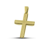 Μοντέρνος βαπτιστικός σταυρός χρυσός Κ14 για αγόρι, διπλής όψης, σαγρέ. 