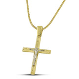Μοντέρνος σταυρός από χρυσό Κ14 για αγόρι, με τον Εσταυρωμένο με πυκνή αλυσίδα.