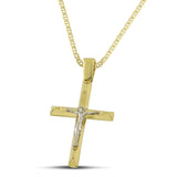 Μοντέρνος σταυρός από χρυσό Κ14 για αγόρι, με τον Εσταυρωμένο με «Θ» αλυσίδα.