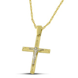 Μοντέρνος σταυρός από χρυσό Κ14 για αγόρι, με τον Εσταυρωμένο με «Θ» αλυσίδα.