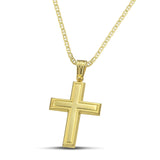 Χρυσός σταυρός 14 καρατίων γυαλιστερός με ματ πλαίσιο με «θ» αλυσίδα. 