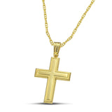 Χρυσός σταυρός 14 καρατίων γυαλιστερός με ματ πλαίσιο με «θ» αλυσίδα. 