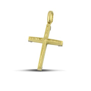 Μοντέρνος σταυρός βάπτισης για αγόρι από χρυσό Κ14, λουστράτος σε μοντέλο.