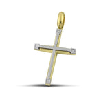 Μοντέρνος σταυρός βάπτισης για αγόρι από χρυσό Κ14 διπλής όψης, λουστράτος.