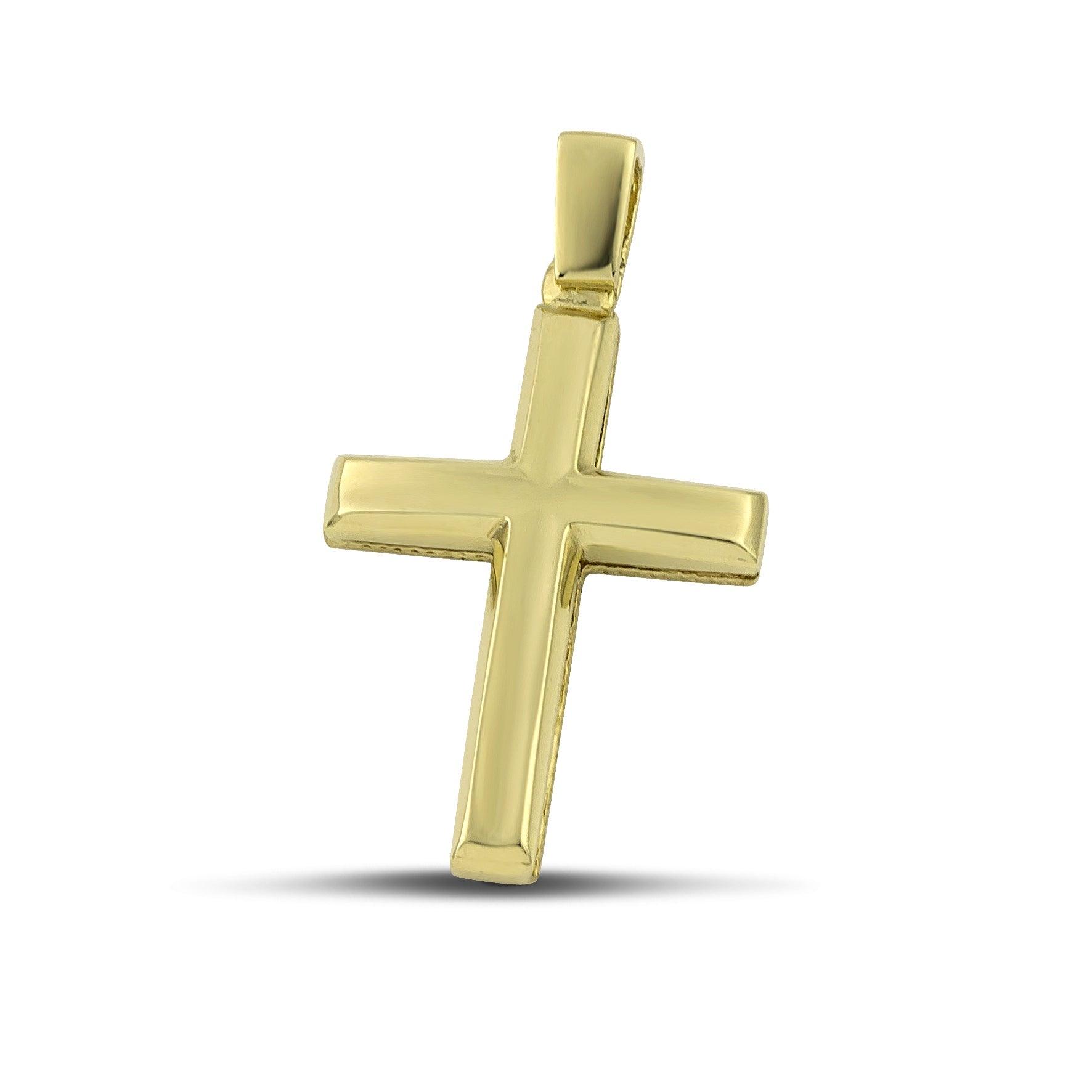 Ανδρικός σταυρός βάπτισης χρυσός Κ14, με λουστράτη επιφάνεια. 