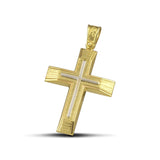 Χρυσός βαφτιστικός σταυρός Κ14 για άντρα με λευκόχρυσο σαγρέ.