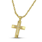 Χρυσός βαφτιστικός σταυρός Κ14 για άντρα με λευκόχρυσο σαγρέ, σε χοντρή αλυσίδα.