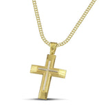 Χρυσός βαφτιστικός σταυρός Κ14 για άντρα με λευκόχρυσο σαγρέ, σε χοντρή αλυσίδα.