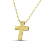 Χρυσός σταυρός βάπτισης Κ14 για αγόρι, διπλής όψης ματ, σε «Θ» αλυσίδα. 