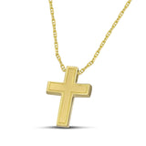 Χρυσός σταυρός βάπτισης Κ14 για αγόρι, διπλής όψης ματ, σε «Θ» αλυσίδα. 