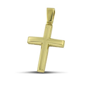 Σταυρός βάπτισης χρυσός Κ14 για αγόρι, λουστράτος, διπλής όψης, με μοντέλο.