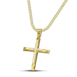 Χρυσός και λευκόχρυσος σταυρός από χρυσό Κ14 για άντρα. Περασμένος σε πλεκτή αλυσίδα.