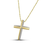 Χρυσός - Λευκόχρυσος σταυρός βάπτισης Κ14 για αγόρι. Μοντέρνο δίχρωμο σχέδιο σε λεπτή, στριφτή αλυσίδα.