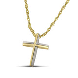 Χρυσός - Λευκόχρυσος σταυρός βάπτισης Κ14 για αγόρι. Μοντέρνο δίχρωμο σχέδιο σε πλεκτή αλυσίδα.
